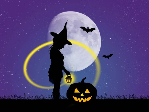 Ilustração Menina Noite Halloween — Fotografia de Stock