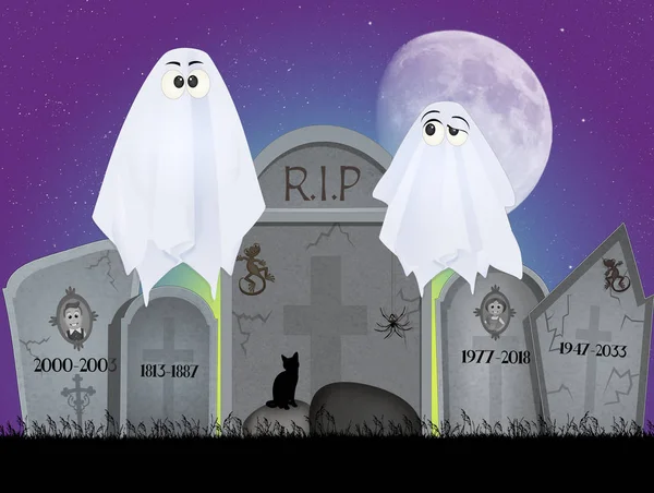 Illustration Ghosts Cemetery — Stock Photo, Image