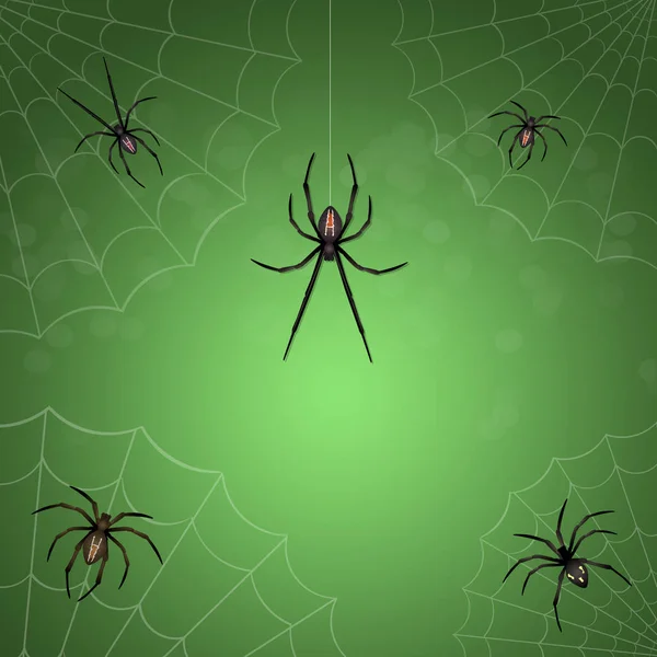 Ilustrace Pavouků Čisté Zeleném Pozadí — Stock fotografie