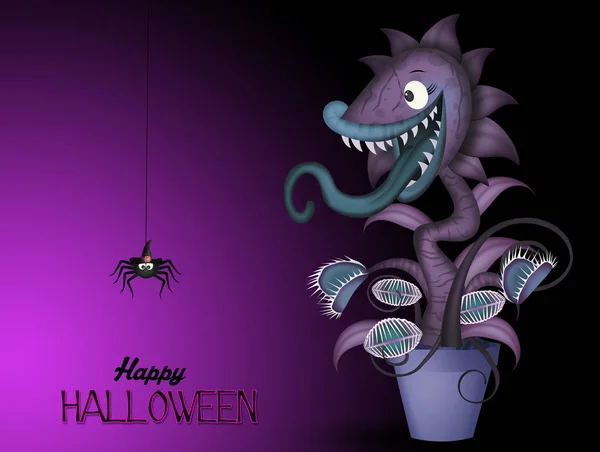 Illustrazione Cartolina Halloween Con Gigante Carnivoro — Foto Stock