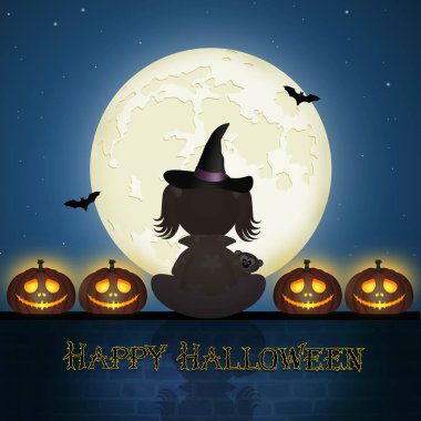 küçük kız duvara Cadılar Bayramı'nda maskeli