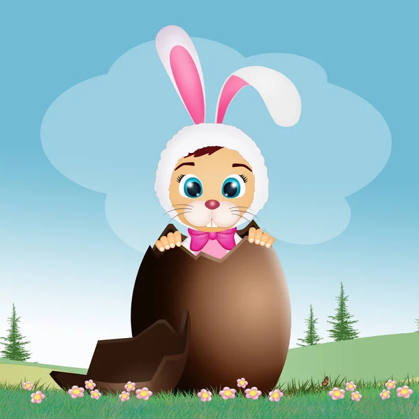 Child Rabbit Costume Easter Chocolate Egg — Stock Photo, Image