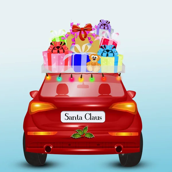 Illustration Santa Claus Car Brings Gifts — Stock Photo, Image