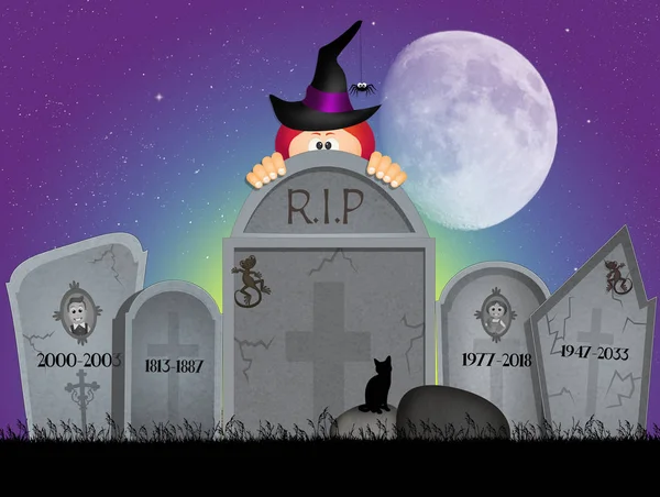Illusztráció Halloween Temető — Stock Fotó
