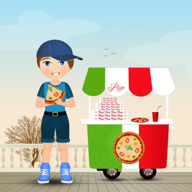 Çocuk resmi pizza yiyor