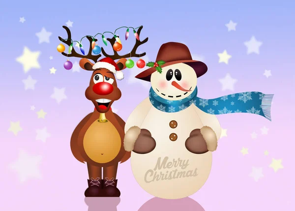 Reindeer Snowman Chritmas — Stock Photo, Image