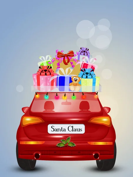 Santa Claus Car Brings Gifts — Stock Photo, Image