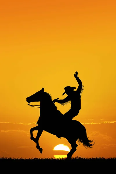 Abbildung Von Rodeo Cowboy Bei Sonnenuntergang — Stockfoto