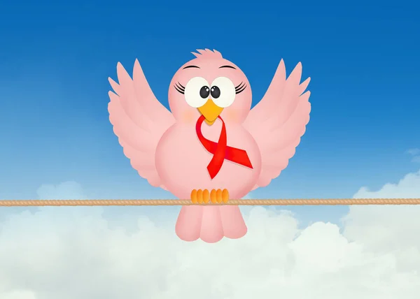 Ilustración Pájaro Con Cinta Roja — Foto de Stock