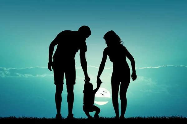 Family First Steps Child — Stock Photo, Image