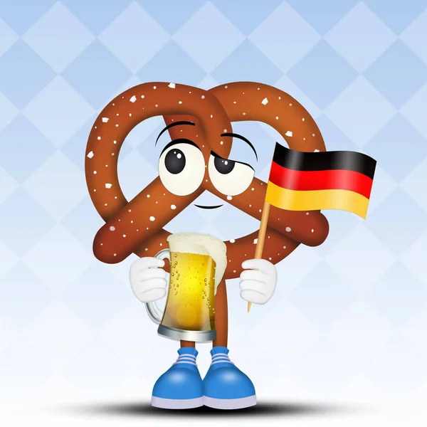 illustration of Pretzel with beer and flag