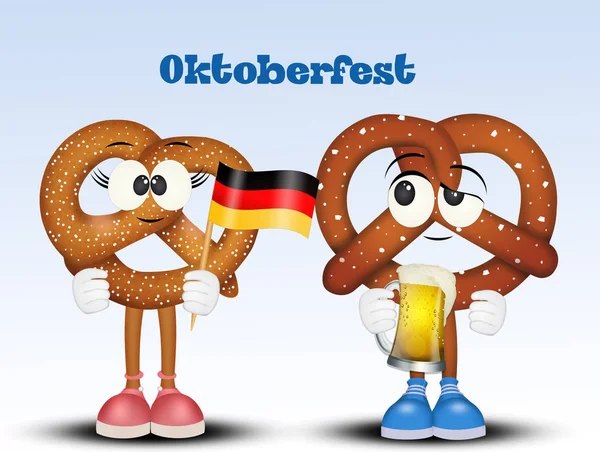 Ilustração Oktoberfest Com Engraçado Desenho Animado Pretzel — Fotografia de Stock