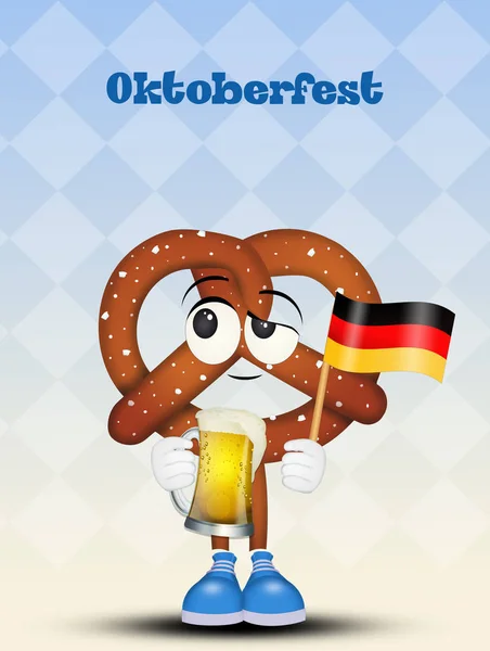 Ilustración Oktoberfest Con Pretzel Con Cerveza — Foto de Stock