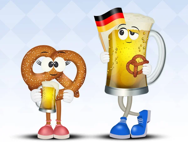 Schöne Illustration Des Bierglases Und Der Brezel — Stockfoto