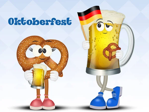 Ilustración Oktoberfest Con Cerveza Pretzel — Foto de Stock