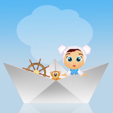 kağıt tekne üzerinde çocuk