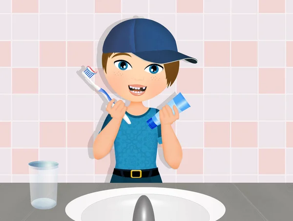 Kind Putzt Sich Die Zähne — Stockfoto