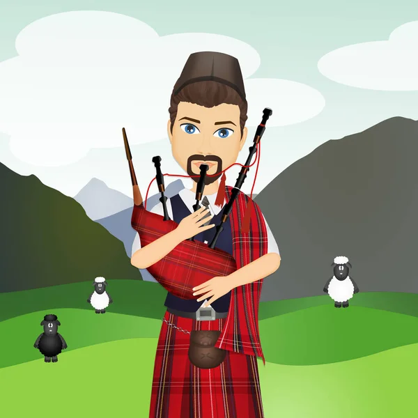Scottish Man Plays Bagpipe — Stock Photo, Image