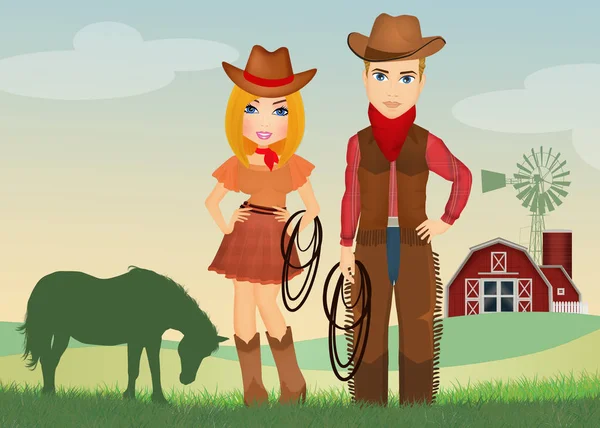 Cowgirl Cowboy Fattoria — Foto Stock