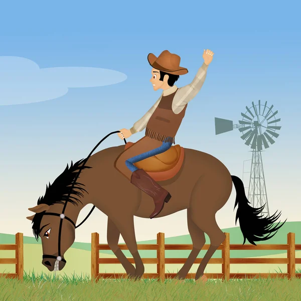 Illustration Man Rodeo Häst — Stockfoto
