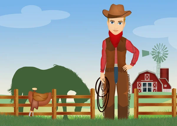 Illustrazione Cowboy Nella Fattoria — Foto Stock