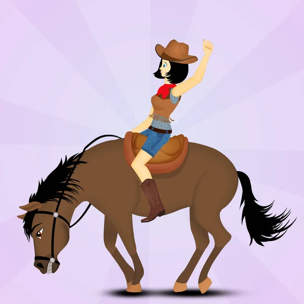 Illustration Girl Rodeo Horse — Stock Photo, Image