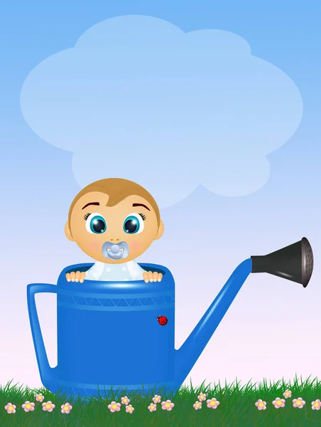 水まき缶で赤ちゃん — ストック写真