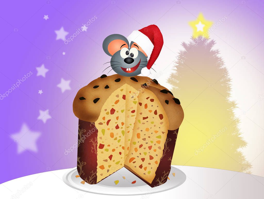 mouse on panettone at Christmas