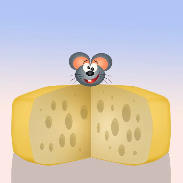 チーズの上のマウスのイラスト — ストック写真
