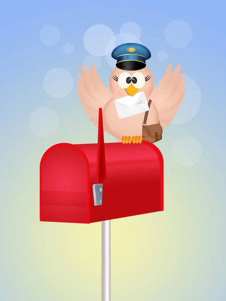 Vogelpostbote Auf Briefkasten — Stockfoto