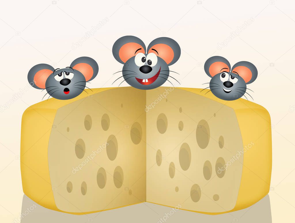 funny illustration of mouse on cheese