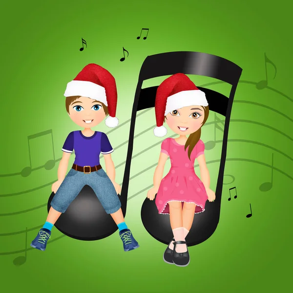 Illustrazione Bambini Natale Nota Musicale — Foto Stock