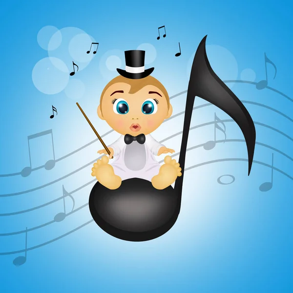 illustration of baby conductor on musical note