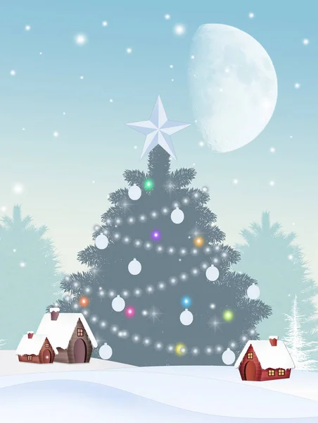 Illustration Des Weihnachtsbaums Winter — Stockfoto