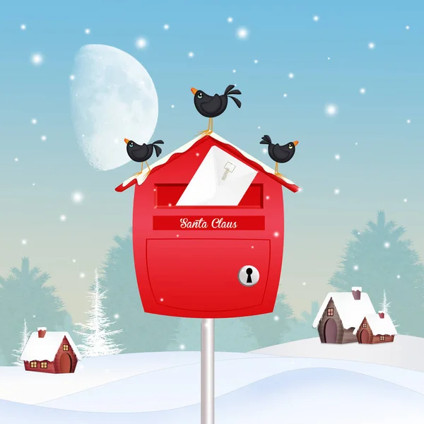 冬の風景内のメールボックスのクロウタドリ — ストック写真