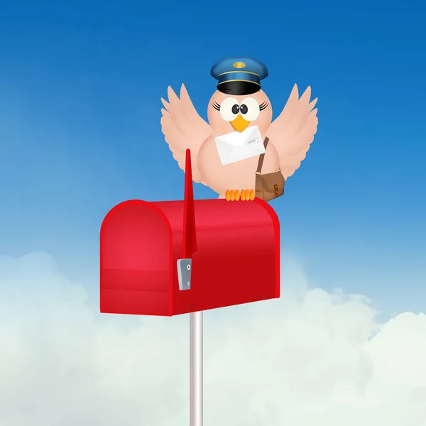 Illustration Bird Postman Mailbox — Stock Photo, Image
