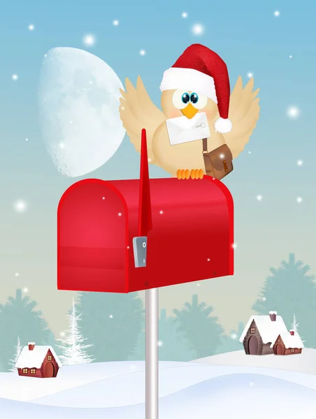 Pájaro Con Carta Santa Claus —  Fotos de Stock