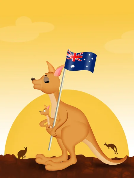 kangaroo with Australian flag