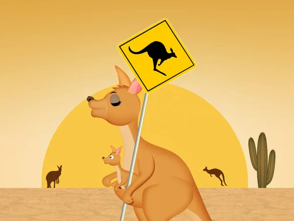 Kanguru Tehlike Işareti Ile Gösteren Resim — Stok fotoğraf