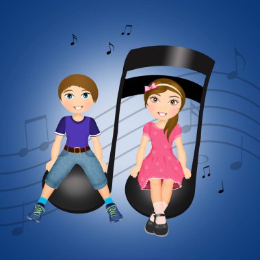 Çocuk müzik notu üzerinde gösterimi