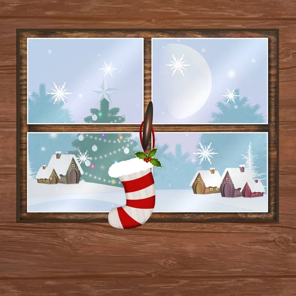 Weihnachtssocke Fenster — Stockfoto