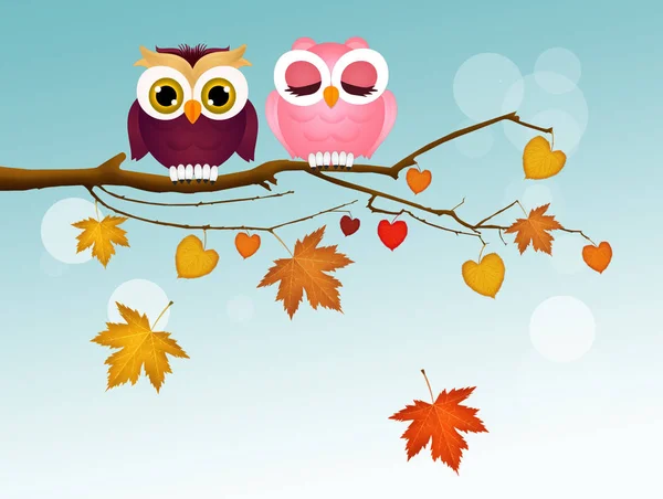 illustration of owl on branches in autumn