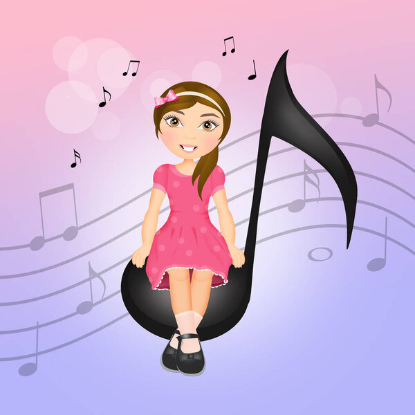 illustration of girl on musical note