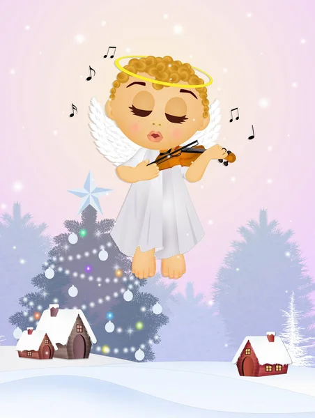 Little Angel Plays Violin — Stock Photo, Image