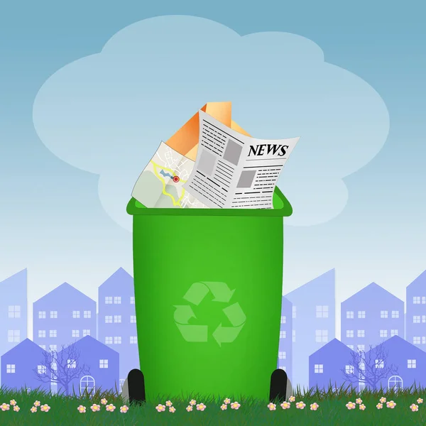 illustration of paper recycling bin