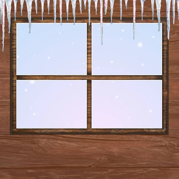 冬天的窗户的例证 — 图库照片