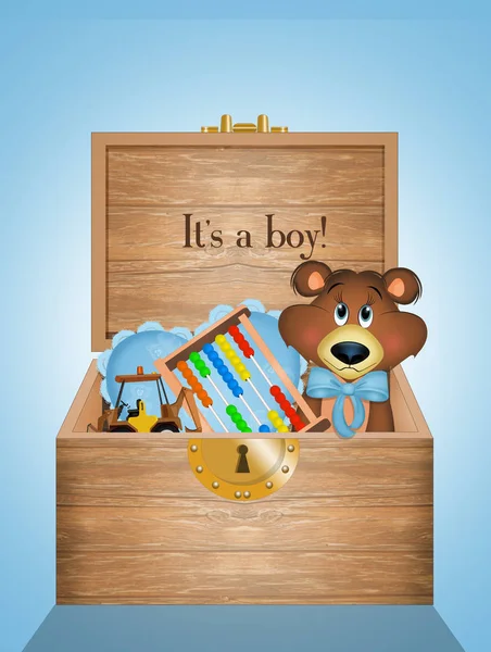赤ちゃんの男性のおもちゃで木製の箱 — ストック写真