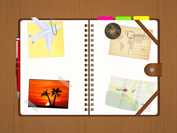 带记忆和地图的旅行日记 — 图库照片