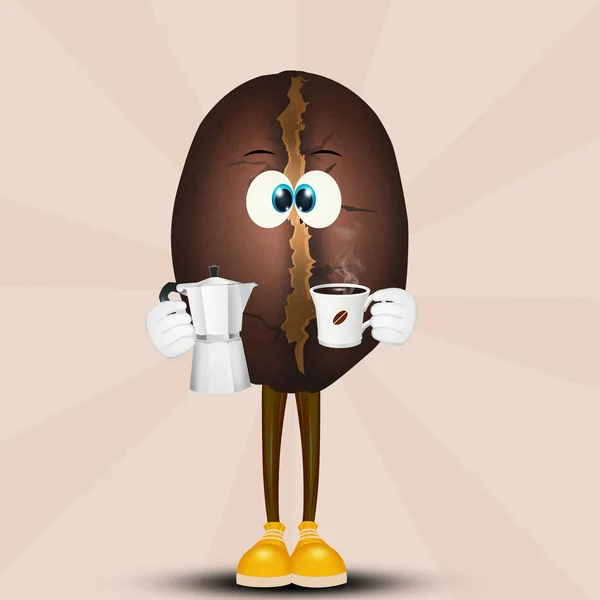 illustration of funny coffee bean with coffeepot