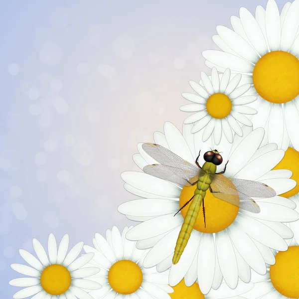 Иллюстрация Стрекозы Цветке — стоковое фото